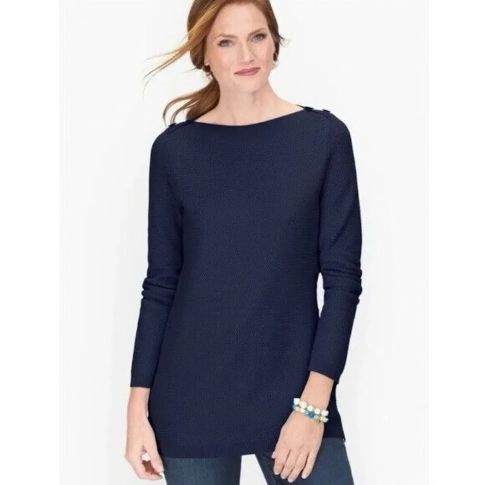 NWT Talbots Sweater Large Basket Weaver Knit Boat cotton blend